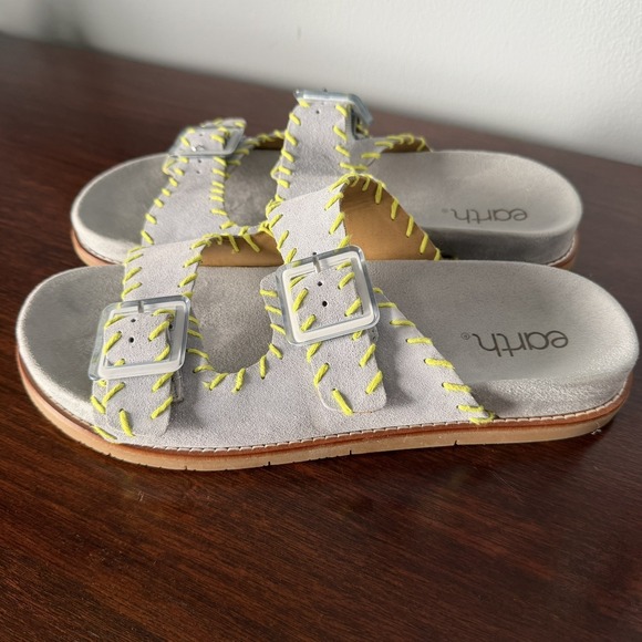 Earth Fausto Contrast Stitched Double Band Slip On Sandals Blue Suede Size 10 - Picture 3 of 6